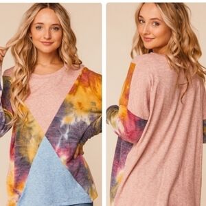 Two Tone Tie Dye Ashley Knit Lightweight Color Block Sweater